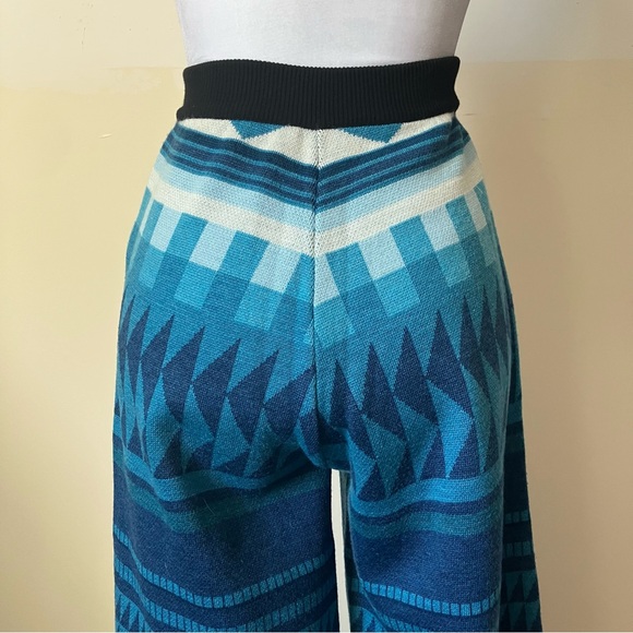 Stella Jean Blue Geometric Patterned High Rise Wide Leg Wool Knit Pants size 38 - Picture 5 of 10